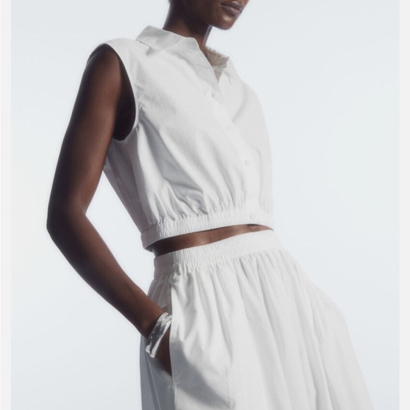 NWT COS White 100% Cotton Poplin Cropped Sleeveless Shirt Top 2 XS $89 - Picture 2 of 7